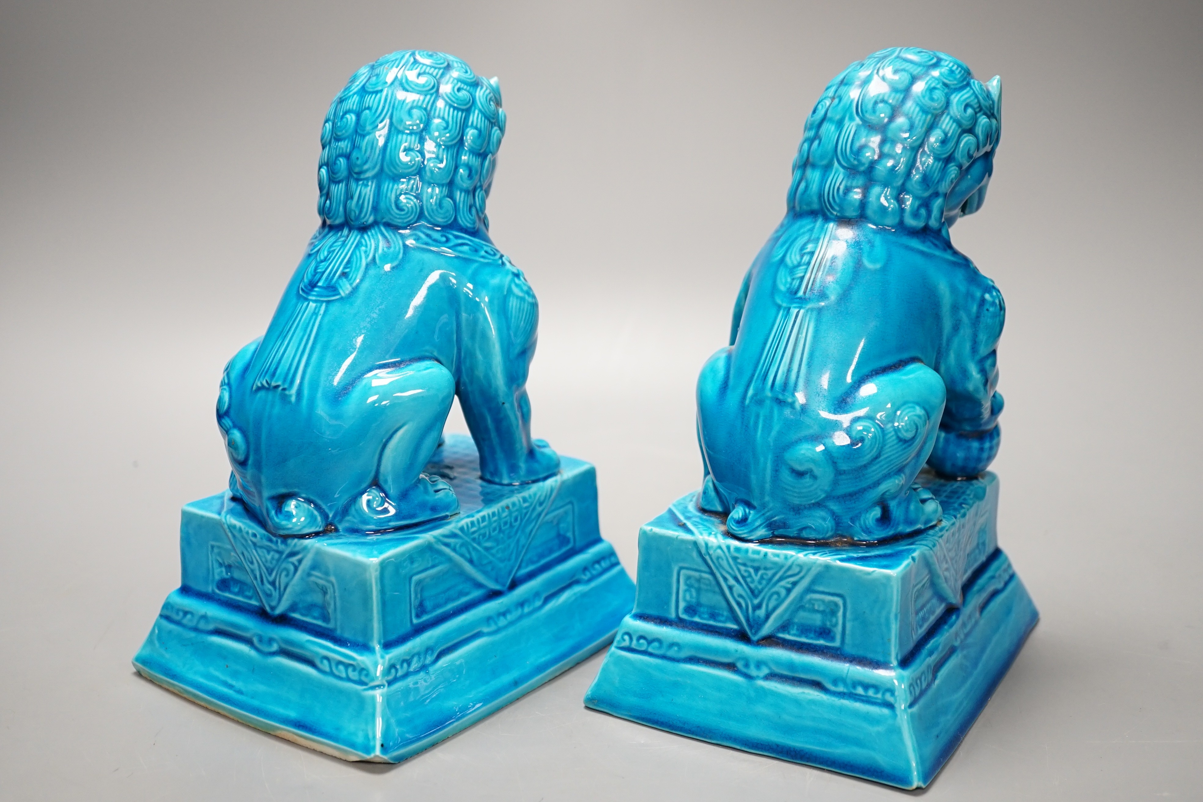 A pair of Chinese turquoise glazed temple lions 21cm
